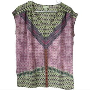 Stitch Fix Lucy & Laurel Pink Green Chiffon Sleeveless Floral Print Tunic Blouse